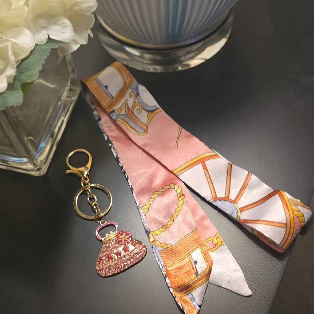 Bag Charm & Twilly Bundle-Pink